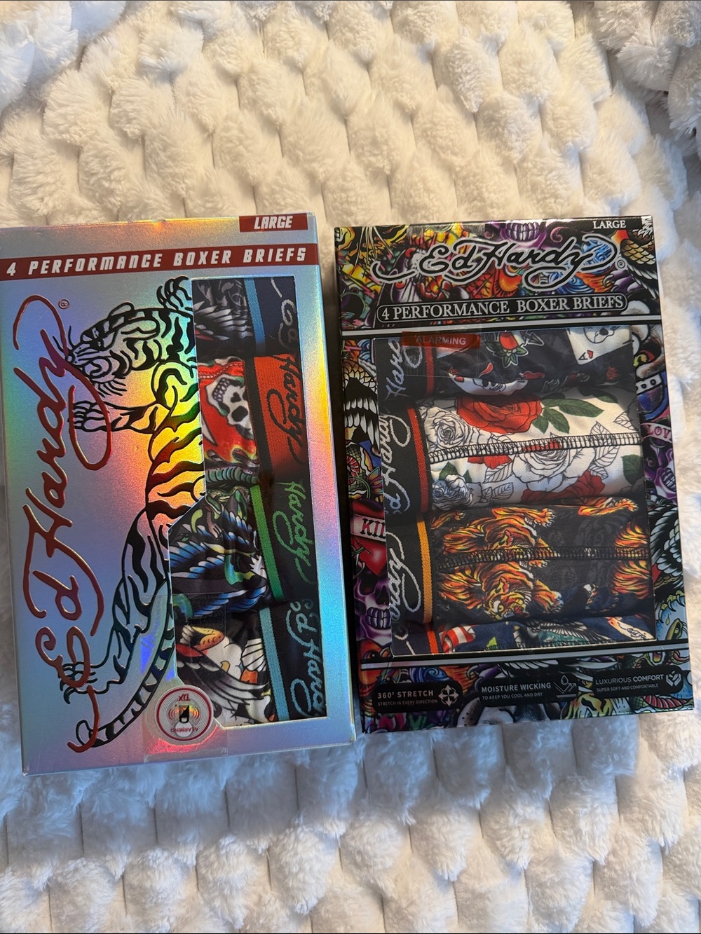 Ed Hardy Multicolor Tattoo-Print Performance Boxer Briefs - Black Accents